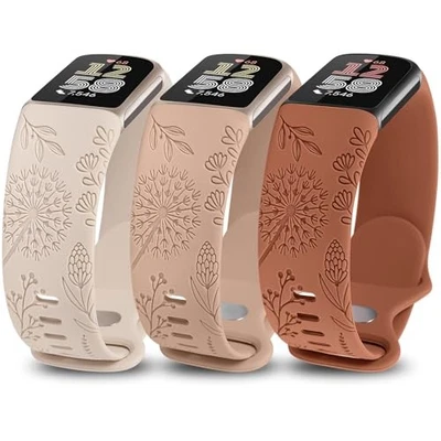 Pack de 3 correas grabadas florales compatibles con Fitbit Charge 6/5 mujer deportiva Foto 1 de 4