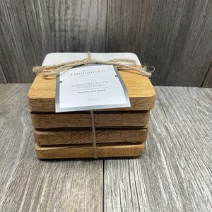 Threshold Quality & Design Set of 4 Manchester Marble & Wood Coasters 🔥NEW - Picture 1 of 10