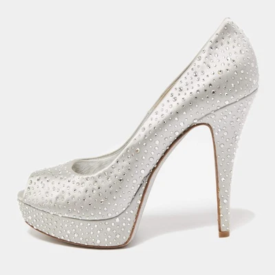 Bombas de plataforma Loriblu plateadas con cristal satinado adornado punta abierta talla 40 Foto 1 de 4