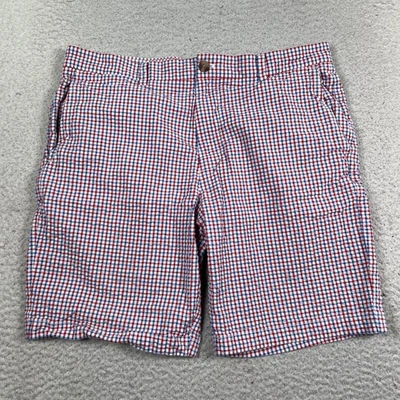 "Pantalones cortos Vineyard Vines Breaker para hombre 36 Gingham Seersucker a cuadros rojo blanco azul 8""" Foto 1 de 4