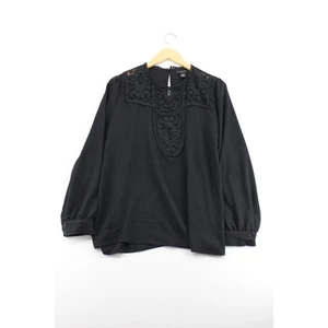 NWOT Halogen black eyelet blouse womens medium lagenlook cottagecore minimalist - Picture 1 of 5