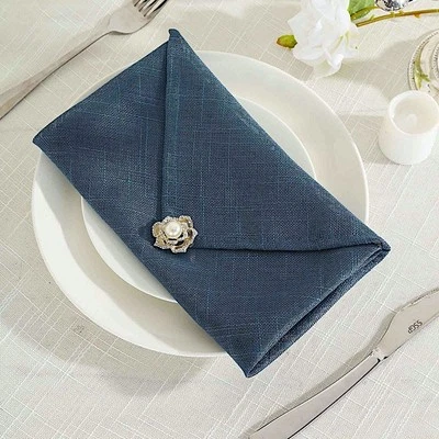 5 BLUE 20" Faux Burlap TABLE NAPKINS Premium Polyester Party Linens - Image 1 of 4