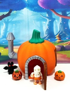 Enchanted Pumpkin House Statue, 5" 3D Printed Pumpkin House with Mini Toys - Picture 1 of 6