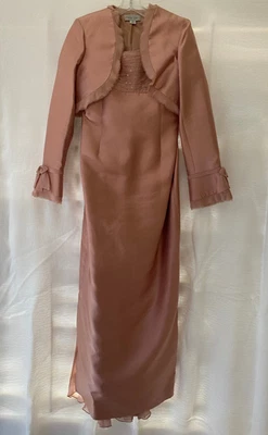 Maxi Vestido/Chaqueta Tren Rickie Freeman Teri Jon 2 Piezas Seda/Rayón Rosa Talla 12/14 Foto 1 de 4