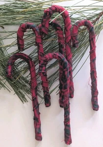 Prim Handcrafted Candy Cane Ornaments  Fabric Wrapped 6" Lot of 6 Package Ties  - Picture 1 of 4
