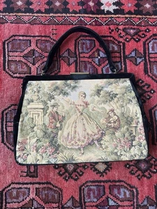 Vintage Bobbie Jerome schwarz Samt viktorianischer Stil Gobelin Tasche groß - Bild 1 von 22
