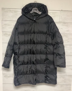 Land’s End Down Puffer Black Parka Coat Jacket Hooded Womens Size L 14-16 - Picture 1 of 7