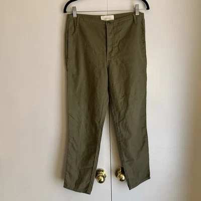 El GRAN. Pantalones Oliva Verde Ejército Lino Mezcla Algodón Botón Mosca Mujer’s Talla 26 Foto 1 de 4