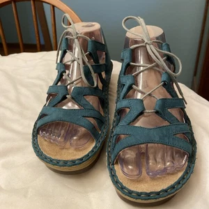 NAOT Yarrow Sandals Women’s Size 38 Leather Lace Up Gladiator Teal Blue EUC - Picture 1 of 6
