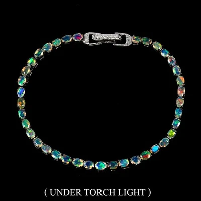 Браслет из стерлингового серебра 925 пробы с овальным огненным опалом 4x3 мм ювелирные изделия с драгоценными камнями 7,5 дюйма - Изображение 1 из 4