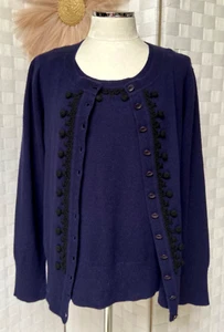 Saks Fifth Avenue 100% Cashmere Blue Embroidered 2 Piece Sweater Set XL FXT - Picture 1 of 19