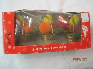 Vintage Hong Kong 3 Felt & plastic Christmas Fruit Baskets #22 - Picture 1 of 3
