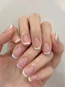 24pcs Short Square Pale Colorful French Style Fake Nail Kit Press On Nails False - Picture 1 of 6