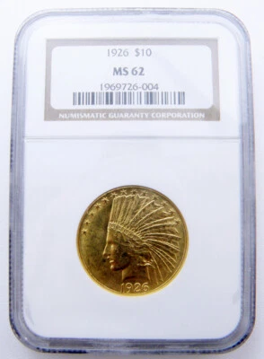 Moneda de oro de 10 dólares Indian Head American Eagle 1926 MS62 de NGC Foto 1 de 4