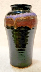Jarrón Brooman Studio Art Pottery 6" de alto Missouri negro marrón púrpura - Imagen 1 de 6