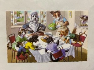Vintage Alfred Mainzer Katzen Kätzchen Farbdruck Postkarte Belgien 4924 - Dinner Dogs - Bild 1 von 2