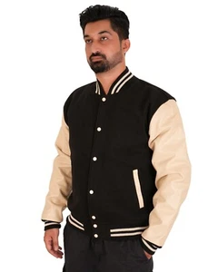 Varsity Letterman Wool & Real Cowhide Leather Sleeves High Quality Bomber Jacket - Picture 1 of 59
