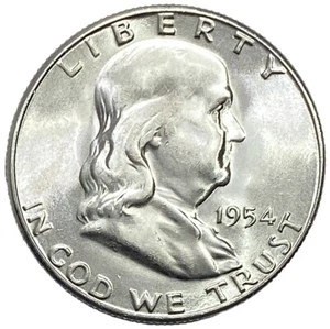 Moneda de medio dólar de plata Franklin 1954-S 50c brillante sin circular - Imagen 1 de 2