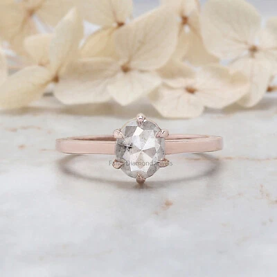 1.03 Ct Oval Cut Salt And Pepper Diamond Ring 14K Rose Gold Engagement Gift Ring - Image 1 of 4