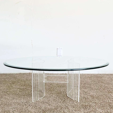 Postmodern Lucite Circular Glass Top Coffee Table Cover