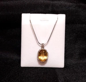 8.13 ct Natural Citrine & Topaz Solid 925 Sterling Silver Necklace-51 cm chain - Imagen 1 de 17