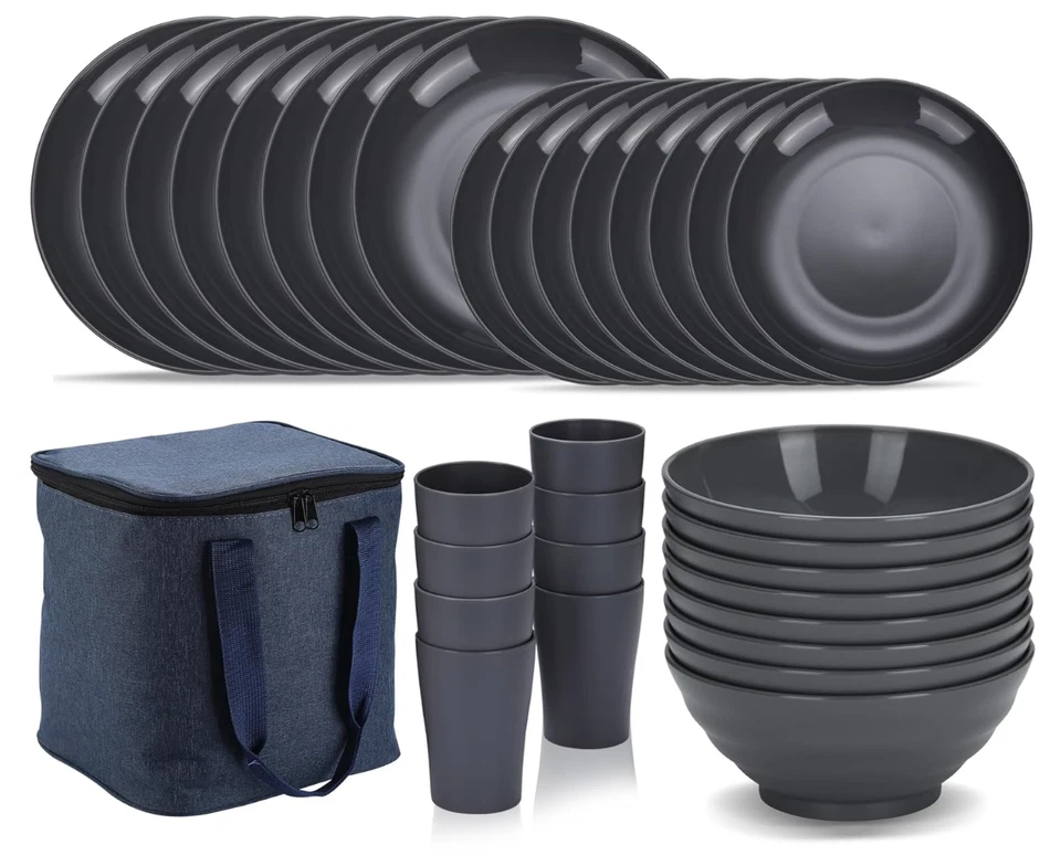 Plastic Dinnerware Set 32 PCS (Reusable Light Weight Mugs, Bowls, Dishes) Grey - Image 1 of 4