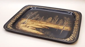 Hand painted metal tray with gold paint Tray 12 inches - Picture 1 of 12