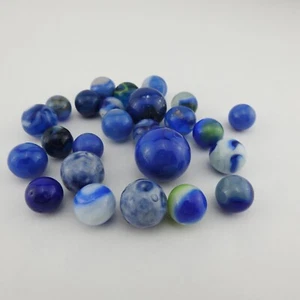 Vintage Blue Marbles Lot 25pc Mixed Styles Sizes Swirl Marble - Picture 1 of 5