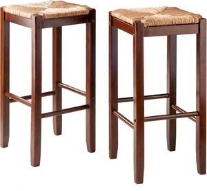 Bar Stools Rush Seat Kaden Set, Walnut, 29", 2 Piece - Picture 1 of 12