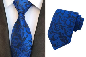 Tie Pocket Square Set Blue Swirl Patterned Handmade Mens Wedding Formal Necktie - Picture 1 of 2