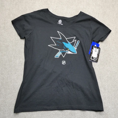 San Jose Sharks NHL Fanatics Hockey Shirt Dark Black Womens Medium NWT Cover