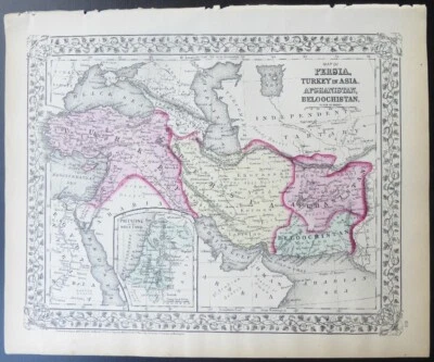 1873 Mitchell's Atlas Original Map #68 Persia, Turkey, Afghanistan, Palestine - Image 1 of 2