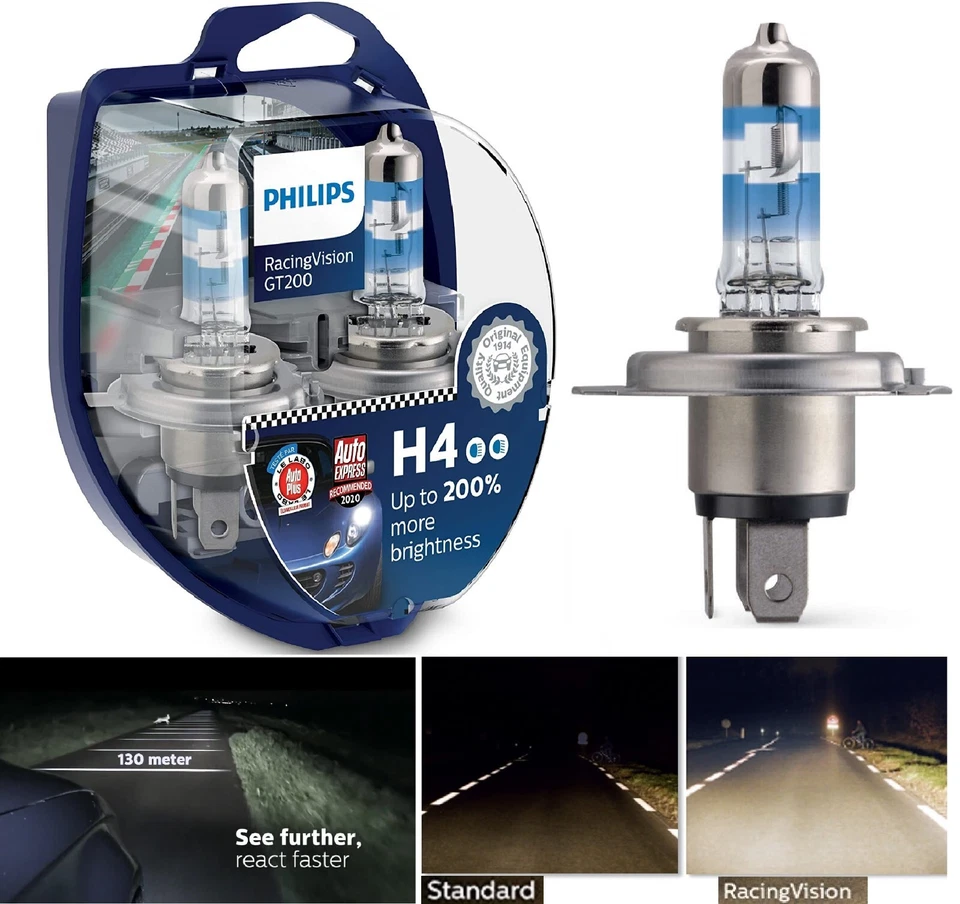 Philips Racing Vision GT200 9003 H4 60/55W Two Bulbs Fog Light High Beam Lamp - Image 1 of 4