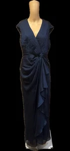 Adrianna Papell Occasions Dark Blue Formal Pleated Ruched Gown SZ 8 - Picture 1 of 7