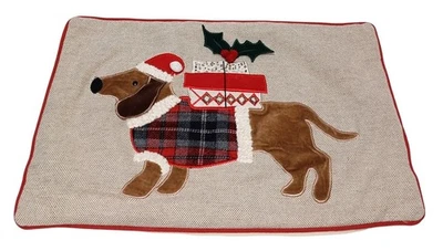 Holiday Doxie Christmas Pillow Cover 20x14 Festive Dachshund Plaid Wiener Dog - Image 1 of 4