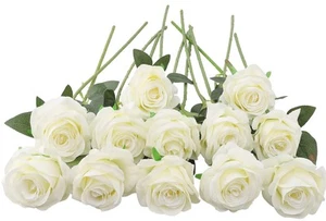 12 PCS Artificial Roses Single Long Stem Silk Blossom Fake Flower for Home Pa... - Picture 1 of 3