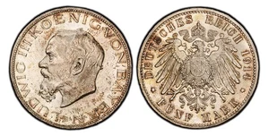 TEDESCO ST Bavaria. Luigi III 1914-D AR 5 marchi. PCGS MS64 Monaco di Baviera. J-53; AKS 29. - Foto 1 di 1