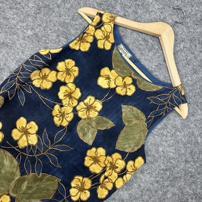 Tommy Bahama 100% Silk Navy & Yellow Floral Midi Dress Size 10 - Image 1 of 4