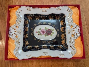 Meize Keramik Haas & Czjzek Kobaltblau 24k Gold Porzellan Servierschale Platte - Bild 1 von 14