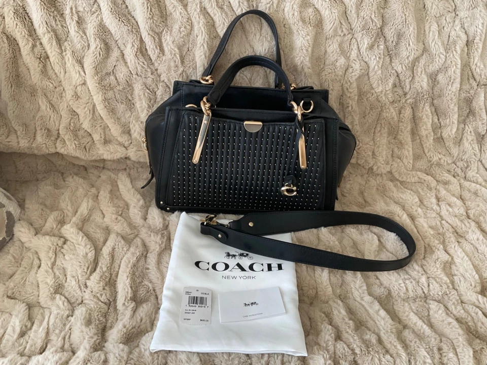COACH Dreamer in Quilted Nappa Leather with Rivets - Gold/Black  #38541 EUC - Image 1 of 4
