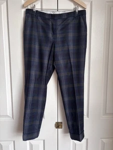 Jigsaw Women's Suit Trousers UK 14 Blue Checkered 100% Wool Skinny Dress Pants - Picture 1 of 11