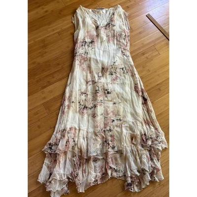 Newport News Womens Size 6 Floral Silk Maxi Dress Ruffle V-Neck Sleeveless - Image 1 of 4