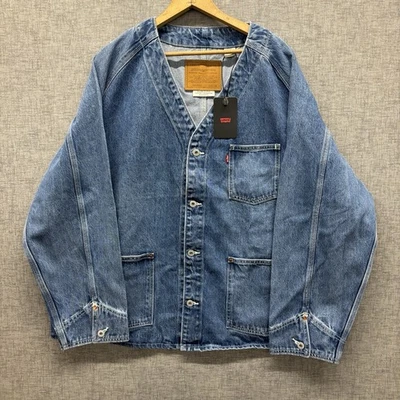 Levis Premium Union 工程师外套男式 XL 中号水洗牛仔开衫全新带标签 — 第 1/4 张图片