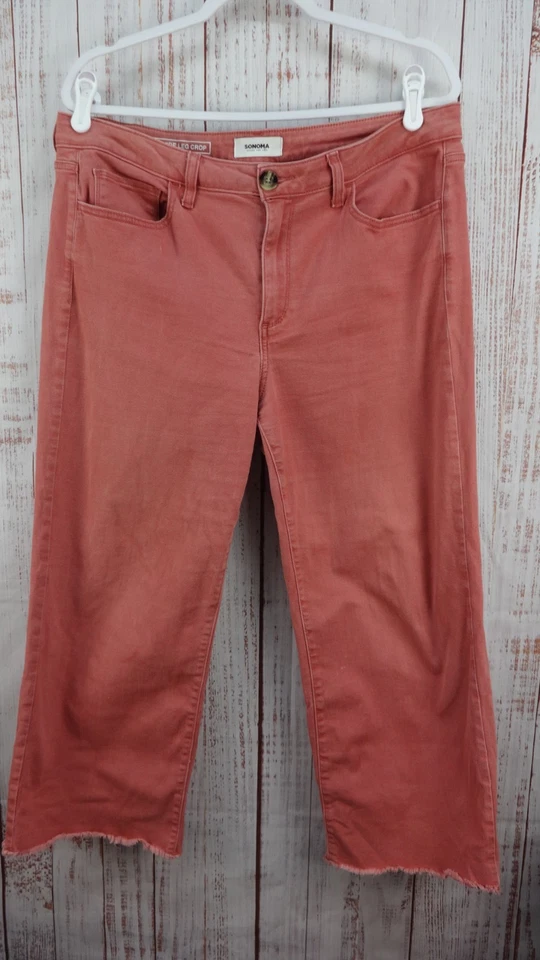 Sonoma Goods For Life Wide Leg Crop Pants Womens 14 Pink Raw Hem - Image 1 of 4