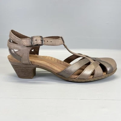 Rockport Cobb Hill Aubrey Sandals Womens Size 6.5 M Taupe Metallic T-Strap Shoes - Image 1 of 4