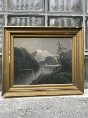 Antique Oil /Board Mountain Landscape Painting, 20th Century Gilt Frame AAFA - Image 1 of 4