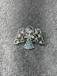 VINTAGE BROSCHE ANSTECKNADEL 1,5" STRASS GEBURTSSTEIN ENGEL MARSCH AQUAMARIN - Bild 1 von 5