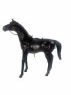 Vintage Leather Wrapped Horse Figurine Statue Equestrian Glass Eyes 12” DARK BAY