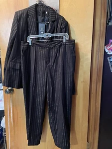 new YYNUDA Womens XL 2 pc PANT SUIT Business Office Work BLACK w/GOLD Pinstripe - Picture 1 of 8