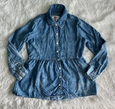 Vestido camisero Justice niñas talla 10 lavado a piedra manga larga con botones Foto 1 de 4